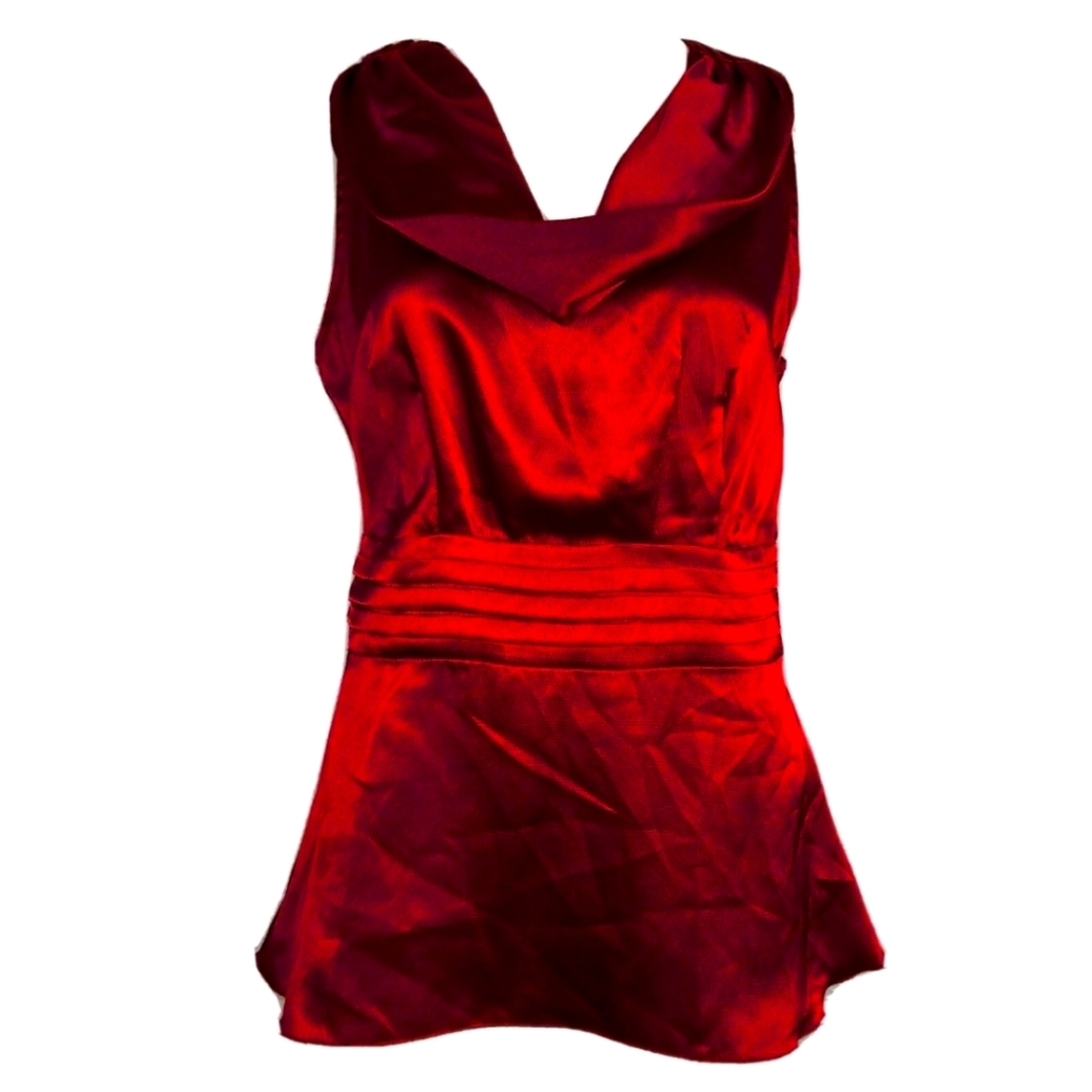 Banana Republic Womens Red Satin Cowl Neck Sleeveless Peplum Blouse Top Sz 10